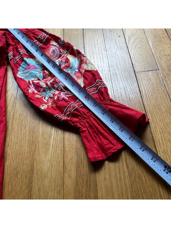 Free People Size S Red Fleur Du Jour Floral Embroidered Boho Off Shoulder Dress - Picture 9 of 16